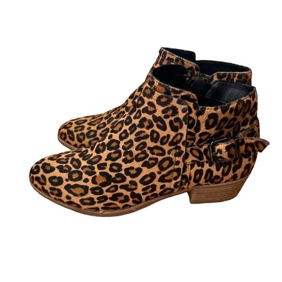 Gianni Bini Bootie Womens 8 Brown Torloni Calf Hair Leopard Stacked Heel Buckle - Picture 4 of 15